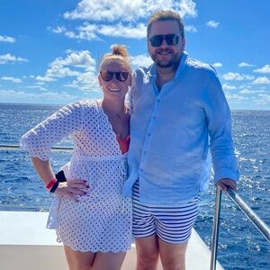 Tory Burch (Size L) White Eyelet Scallop Trim Pull Waist Cover Up Tunic (FLAWED)